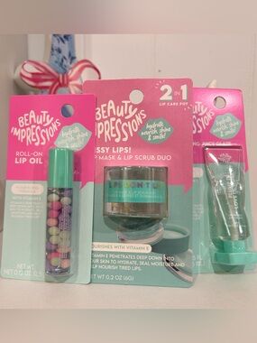 Beauty Impressions Kissy Lips Lip Mask & Lip Scrub Duo, Lip Oil and Lip Plumper